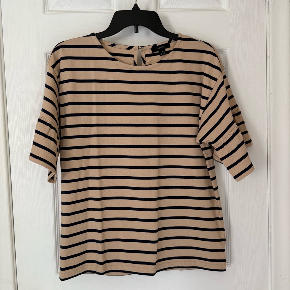 J. Crew Mariner Cloth Striped Ruffle Sleeve Top